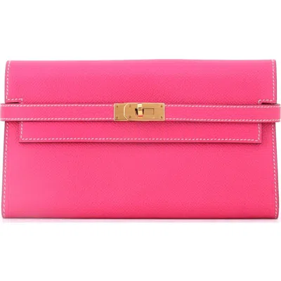 Pre-owned Hermes  Hermes Kelly Wallet Epsom Long In Red