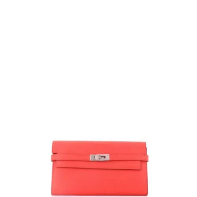 Pre-owned Hermes  Hermes Kelly Wallet Epsom Long In Red