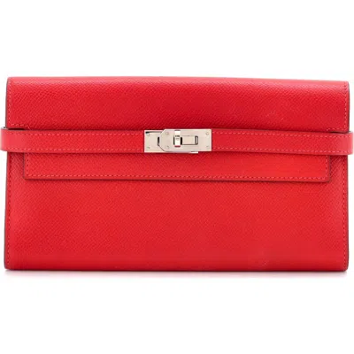 Pre-owned Hermes  Hermes Kelly Wallet Epsom Long In Red