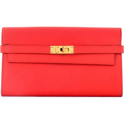 Pre-owned Hermes  Hermes Kelly Wallet Epsom Long In Red