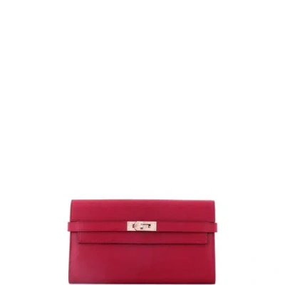 Pre-owned Hermes  Hermes Kelly Wallet Epsom Long In Red
