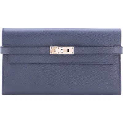 Pre-owned Hermes  Hermes Kelly Wallet Verso Epsom Long In Blue