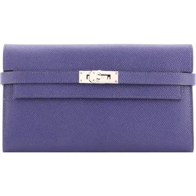 Pre-owned Pre-owned Hermes  Hermes Kelly Wallet Verso Epsom Long In Blue