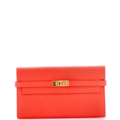 Pre-owned Pre-owned Hermes  Hermes Kelly Wallet Verso Epsom Long In Red