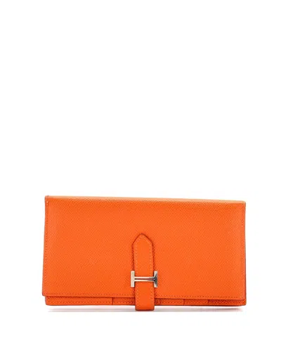 Pre-owned Pre-owned Hermes  Hermes Long Bearn Wallet Epsom In Orange