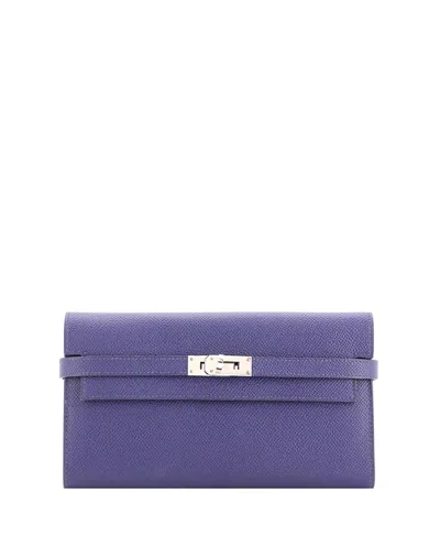 Pre-owned Pre-owned Hermes  Hermes Long Kelly Verso Epsom Leather Wallet In Blue