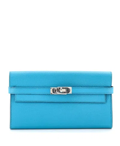Pre-owned Pre-owned Hermes  Hermes Long Kelly Wallet Chevre Mysore In Blue