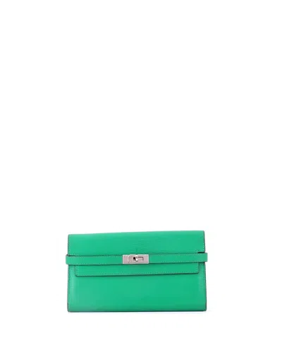Pre-owned Pre-owned Hermes  Hermes Long Kelly Wallet Chevre Mysore In Green