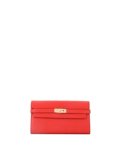 Pre-owned Pre-owned Hermes  Hermes Long Kelly Wallet Chevre Mysore In Red