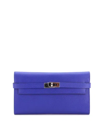 Pre-owned Pre-owned Hermes  Hermes Long Kelly Wallet Epsom In Blue