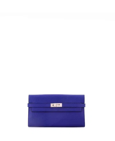 Pre-owned Pre-owned Hermes  Hermes Long Kelly Wallet Epsom In Blue