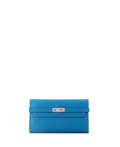 Pre-owned Pre-owned Hermes  Hermes Long Kelly Wallet Epsom In Blue