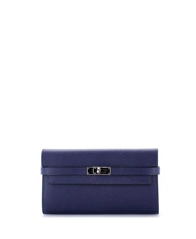 Pre-owned Pre-owned Hermes  Hermes Long Kelly Wallet Epsom In Blue