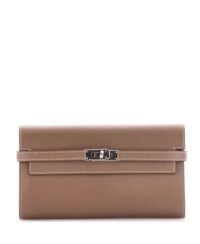 Pre-owned Pre-owned Hermes  Hermes Long Kelly Wallet Epsom In Gray
