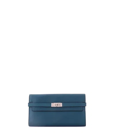 Pre-owned Pre-owned Hermes  Hermes Long Kelly Wallet Epsom In Navy Blue