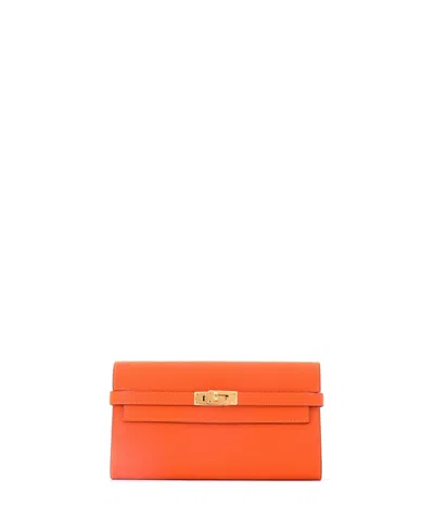 Pre-owned Pre-owned Hermes  Hermes Long Kelly Wallet Epsom In Orange