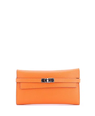 Pre-owned Pre-owned Hermes  Hermes Long Kelly Wallet Epsom In Orange