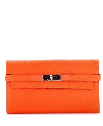 Pre-owned Pre-owned Hermes  Hermes Long Kelly Wallet Epsom In Orange