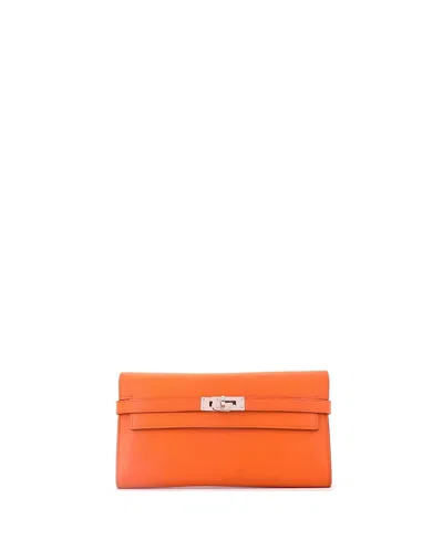 Pre-owned Pre-owned Hermes  Hermes Long Kelly Wallet Epsom In Orange