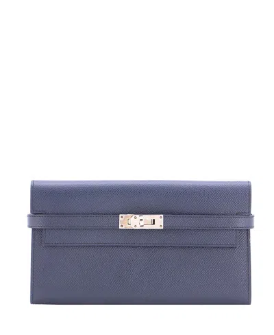 Pre-owned Pre-owned Hermes  Hermes Long Kelly Wallet Verso Epsom In Blue