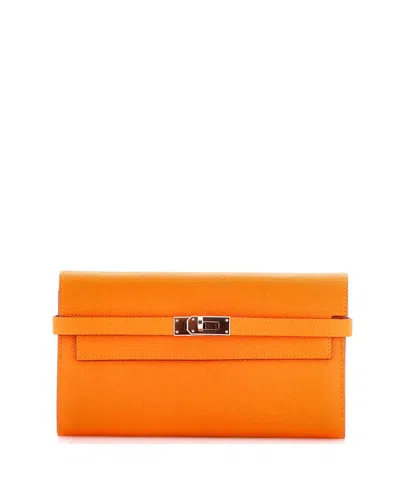 Pre-owned Pre-owned Hermes  Hermes Long Kelly Wallet Verso Epsom In Orange