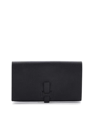 Pre-owned Pre-owned Hermes  Hermes Long New H Passant Wallet Leather In Black