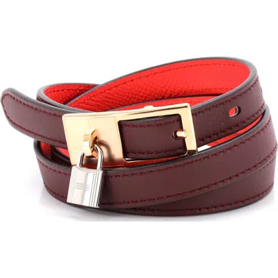 Pre-owned Hermes  Hermes Lucky 15 Reversible Belt Leather Thin In Red