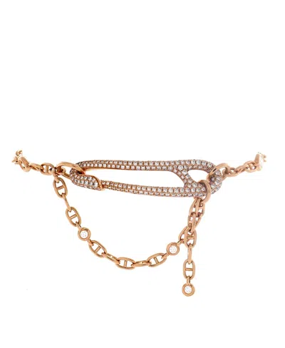 Pre-owned Pre-owned Hermes  Hermes Medium Chaine D'ancre Punk Bracelet 18k Rose Gold With Pave Diamonds In Pink