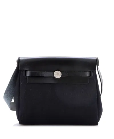 Pre-owned Pre-owned Hermes  Hermes Mini Herbag Zip Canvas & Leather Shoulder Bag In Black