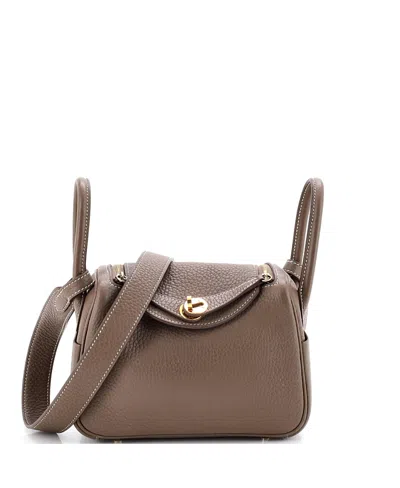 Pre-owned Pre-owned Hermes  Hermes Mini Lindy Bag Clemence In Gray