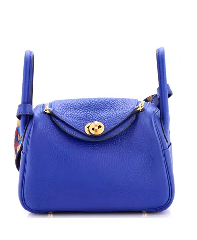 Pre-owned Pre-owned Hermes  Hermes Mini Lindy Quadrille Bag Clemence With Canvas In Blue
