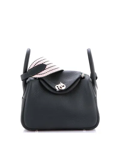 Pre-owned Pre-owned Hermes  Hermes Mini Lindy Quadrille Bag Clemence With Canvas In Green/ Pink