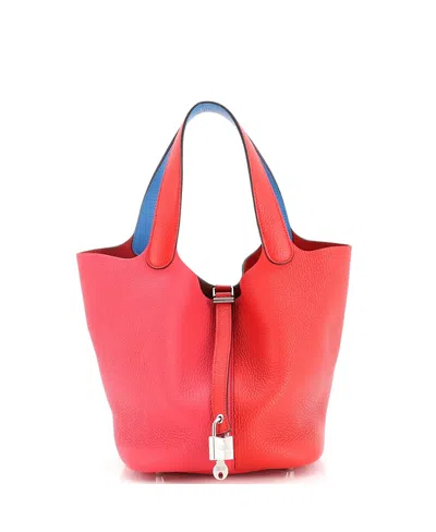 Pre-owned Pre-owned Hermes  Hermes Mini Picotin Lock Clemence Leather Bucket Bag In Pink/ Blue/ Red