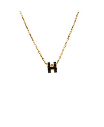 Pre-owned Pre-owned Hermes  Hermes Mini Pop H Pendant Chain Necklace Metal And Enamel, 16 In Enamel/silver Tone
