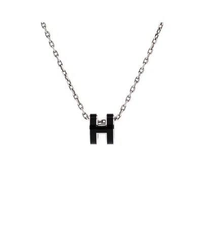 Pre-owned Pre-owned Hermes  Hermes Mini Pop H Pendant Chain Necklace Metal And Enamel, 16 In Silver