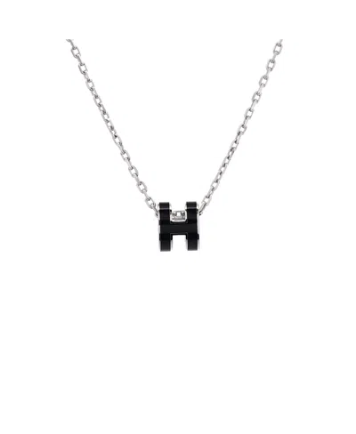 Pre-owned Pre-owned Hermes  Hermes Mini Pop H Pendant Chain Necklace Metal And Enamel, 16 In Silver