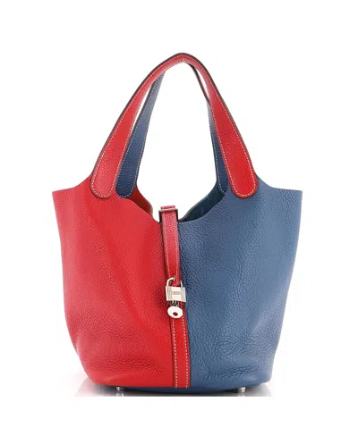 Pre-owned Pre-owned Hermes  Hermes Mm Casaque Picotin Lock Bag Clemence In Red/ Blue