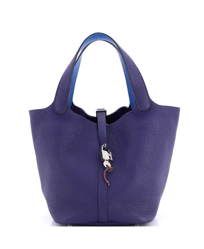 Pre-owned Pre-owned Hermes  Hermes Mm Eclat Picotin Lock Bag Clemence In Blue