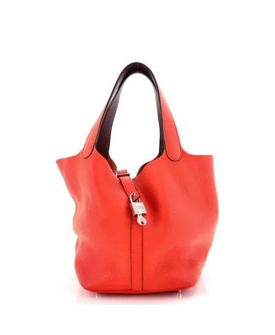 Pre-owned Pre-owned Hermes  Hermes Mm Eclat Picotin Lock Bag Clemence In Orange