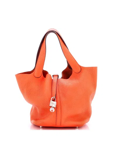 Pre-owned Pre-owned Hermes  Hermes Mm Eclat Picotin Lock Bag Clemence In Orange
