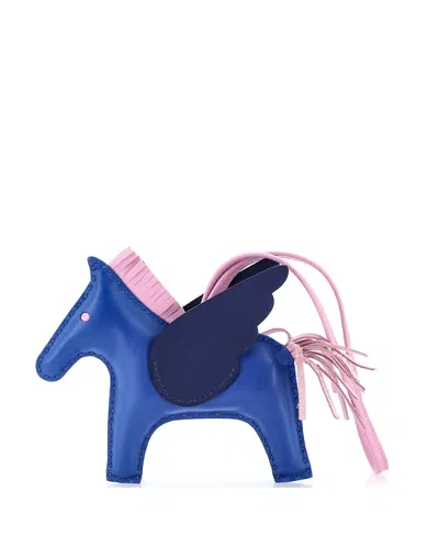 Pre-owned Pre-owned Hermes  Hermes Mm Pegase Rodeo Bag Charm Leather In Blue/ Blue/ Pink