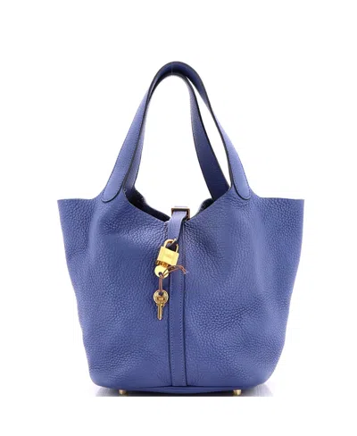 Pre-owned Pre-owned Hermes  Hermes Mm Picotin Lock Bag Clemence In Blue