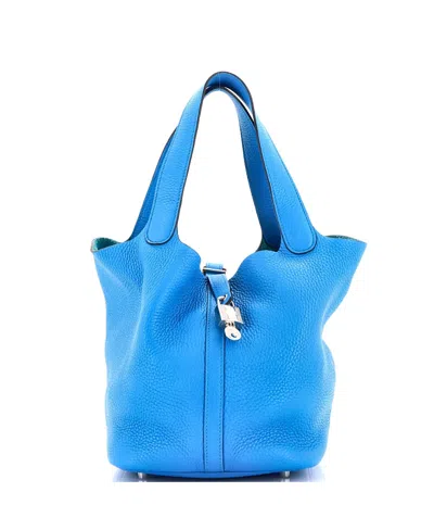 Pre-owned Pre-owned Hermes  Hermes Mm Picotin Lock Bag Clemence In Blue