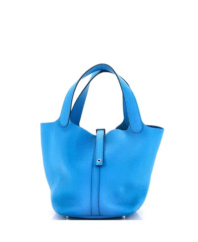 Pre-owned Pre-owned Hermes  Hermes Mm Picotin Lock Bag Clemence In Blue