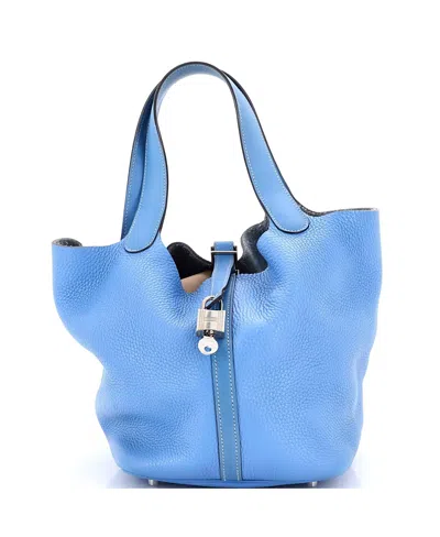 Pre-owned Pre-owned Hermes  Hermes Mm Picotin Lock Bag Clemence In Blue