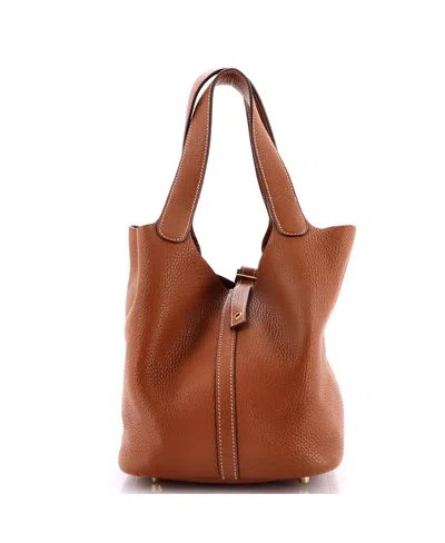 Pre-owned Pre-owned Hermes  Hermes Mm Picotin Lock Bag Clemence In Brown