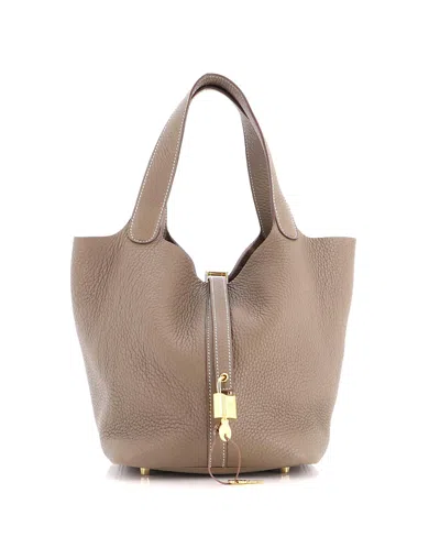 Pre-owned Pre-owned Hermes  Hermes Mm Picotin Lock Bag Clemence In Gray