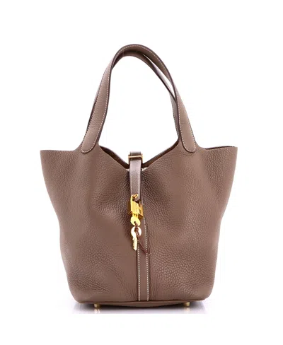 Pre-owned Pre-owned Hermes  Hermes Mm Picotin Lock Bag Clemence In Gray