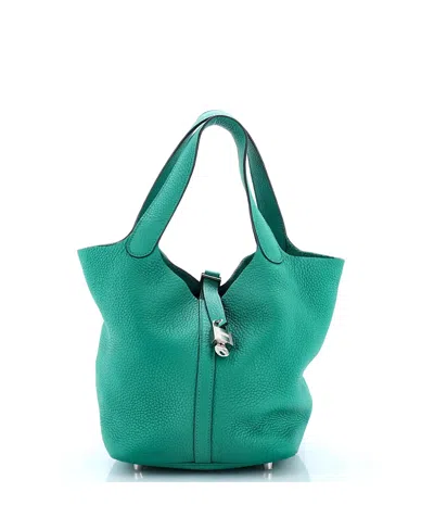 Pre-owned Pre-owned Hermes  Hermes Mm Picotin Lock Bag Clemence In Green