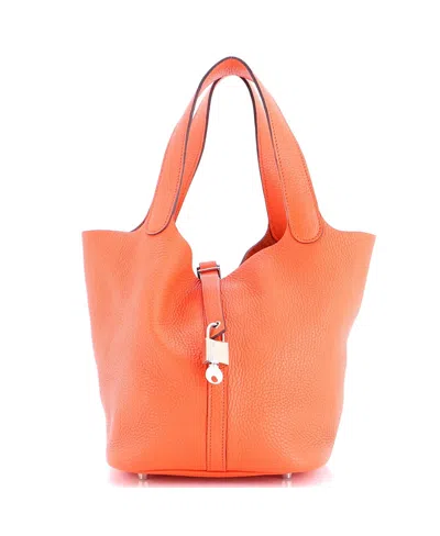 Pre-owned Pre-owned Hermes  Hermes Mm Picotin Lock Bag Clemence In Orange